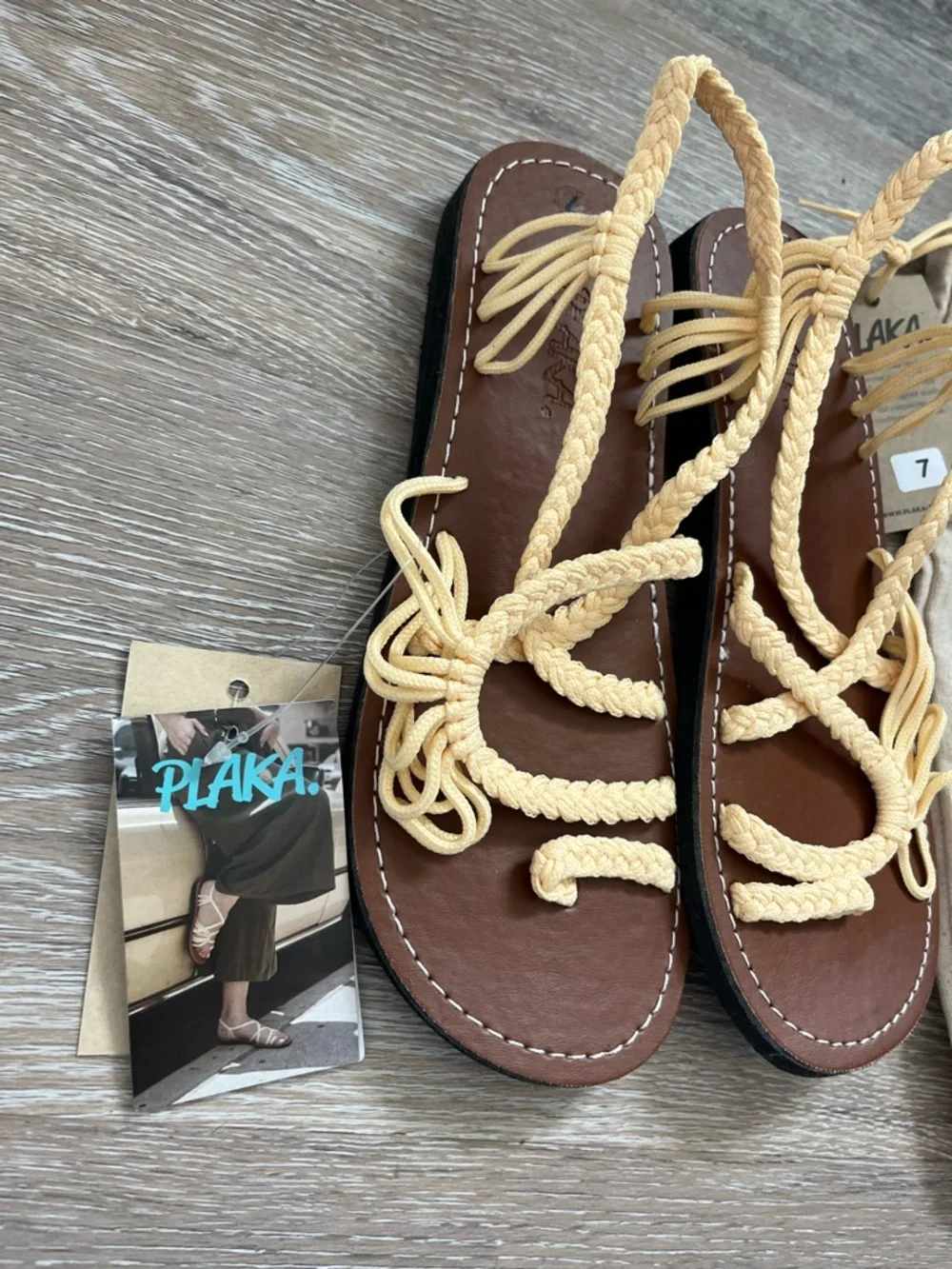 Plaka Woven Braided Sandals Women Size 7 Cream Strappy Flat Boho Comfort NWT - Picture 4 of 11